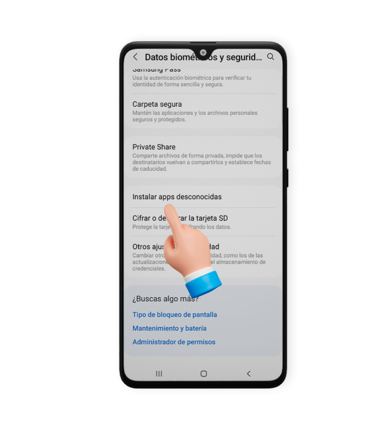 En los ajustes de tu teléfono, permite la instalación de apps de orígenes desconocidos, paso 2