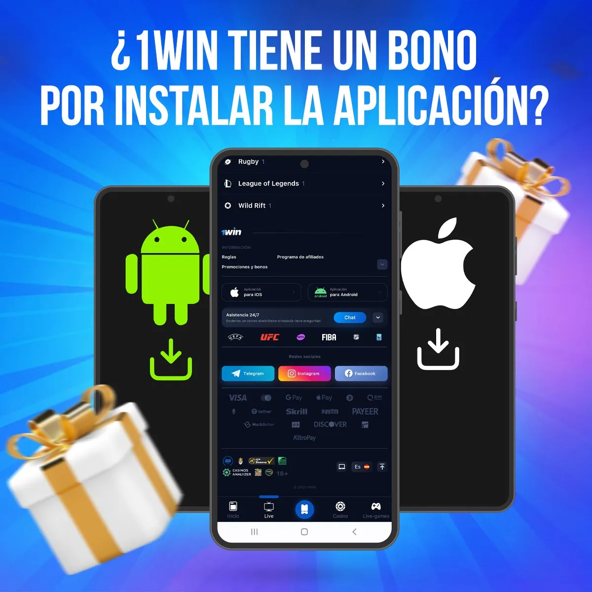 Bonificación por descargar la aplicación de 1win