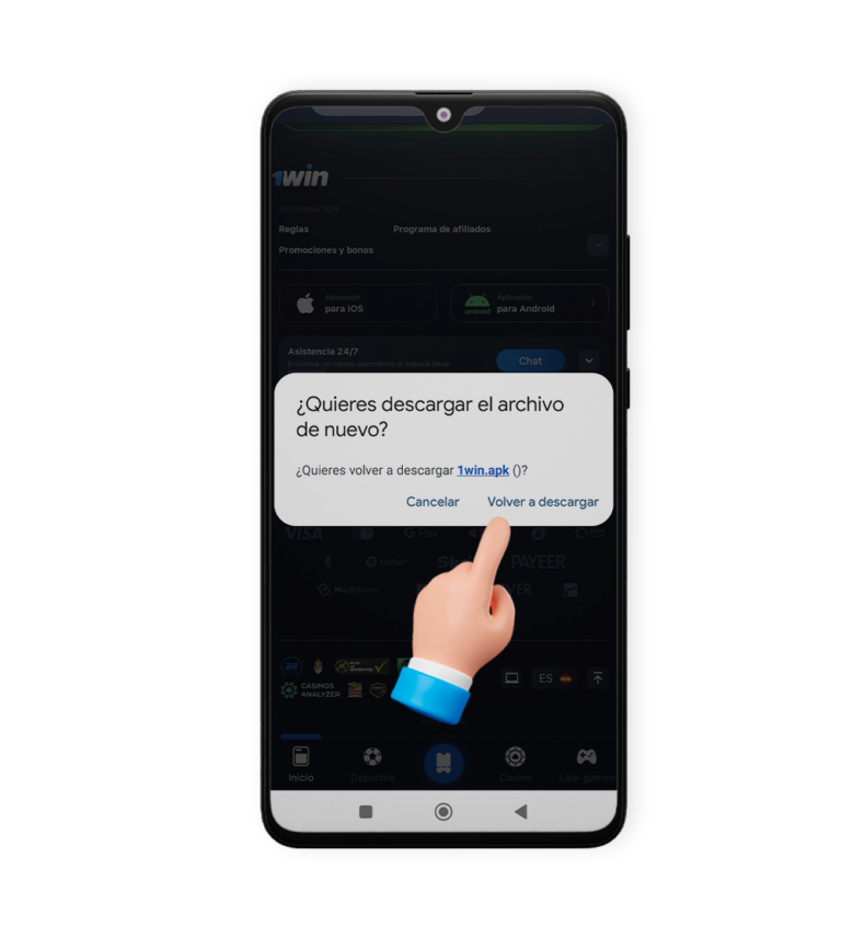 Acepta download del archivo apk de 1win app, paso 3
