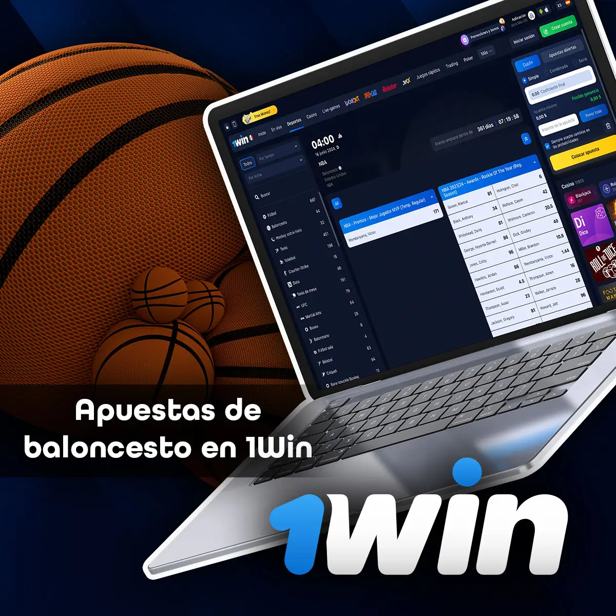 Apuestas de baloncesto en línea en la casa de apuestas 1Win.