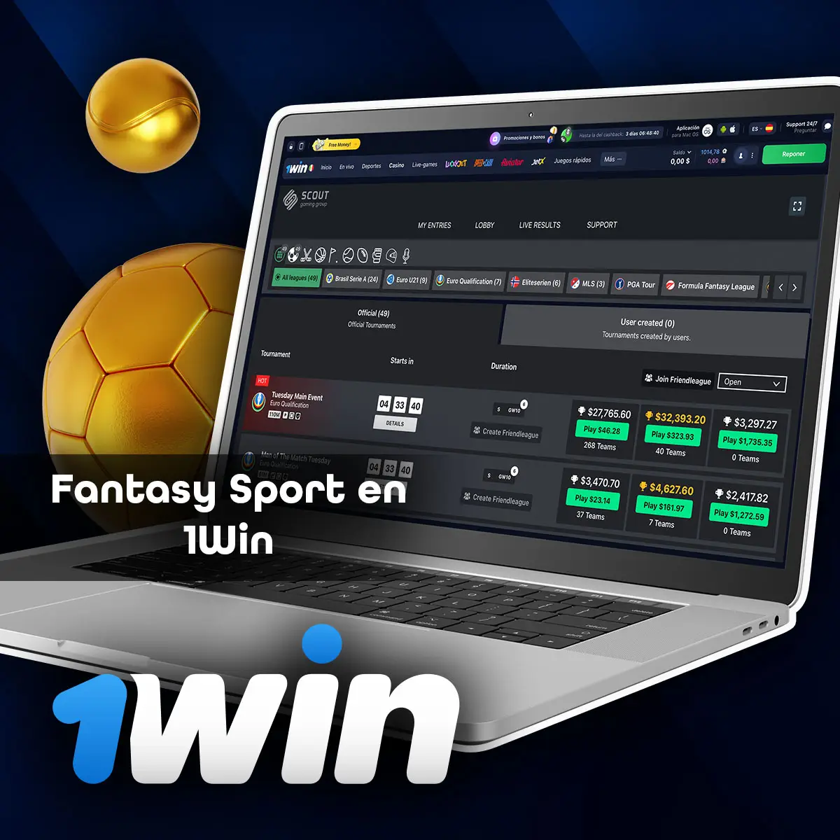 Apostar a deportes de Fantasy sport en línea en la aplicación móvil 1win