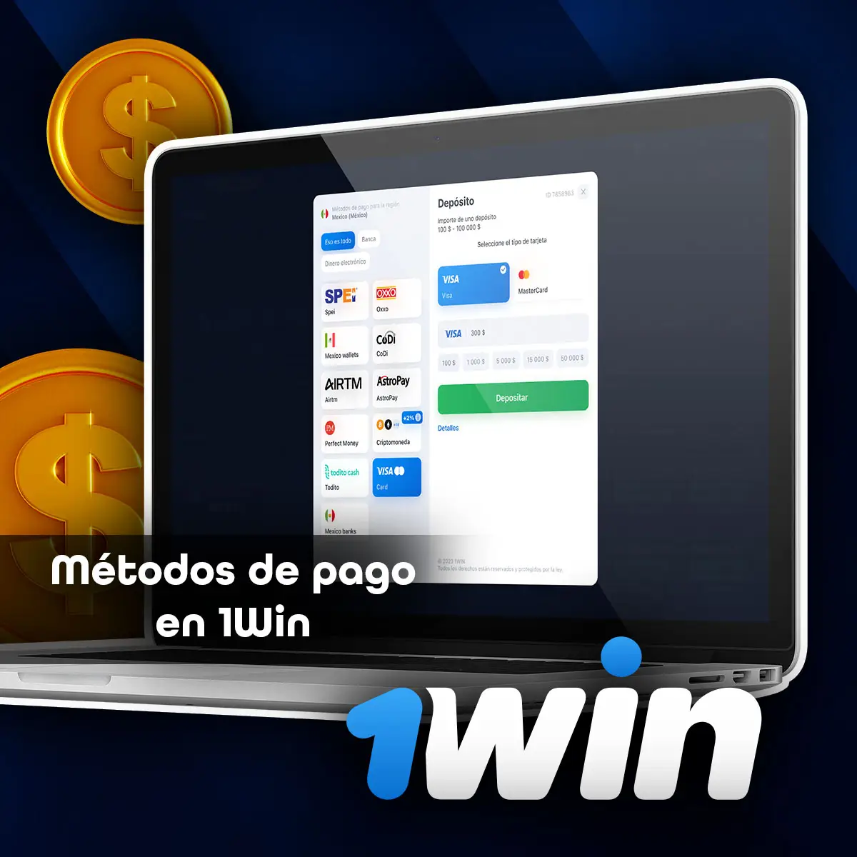 Todos los métodos de pago en la aplicación móvil 1win
