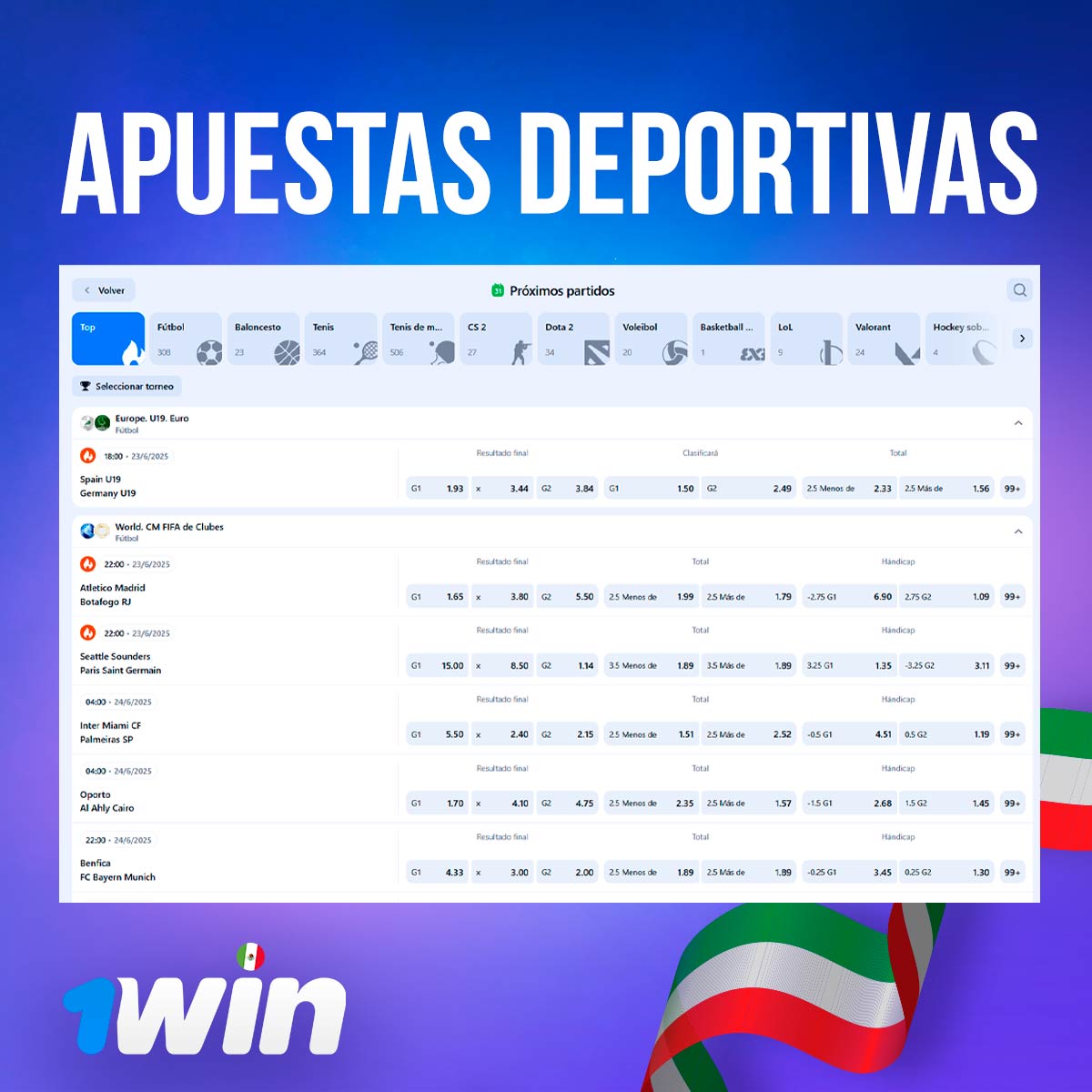 Apuestas deportivas en el sitio web 1win en México